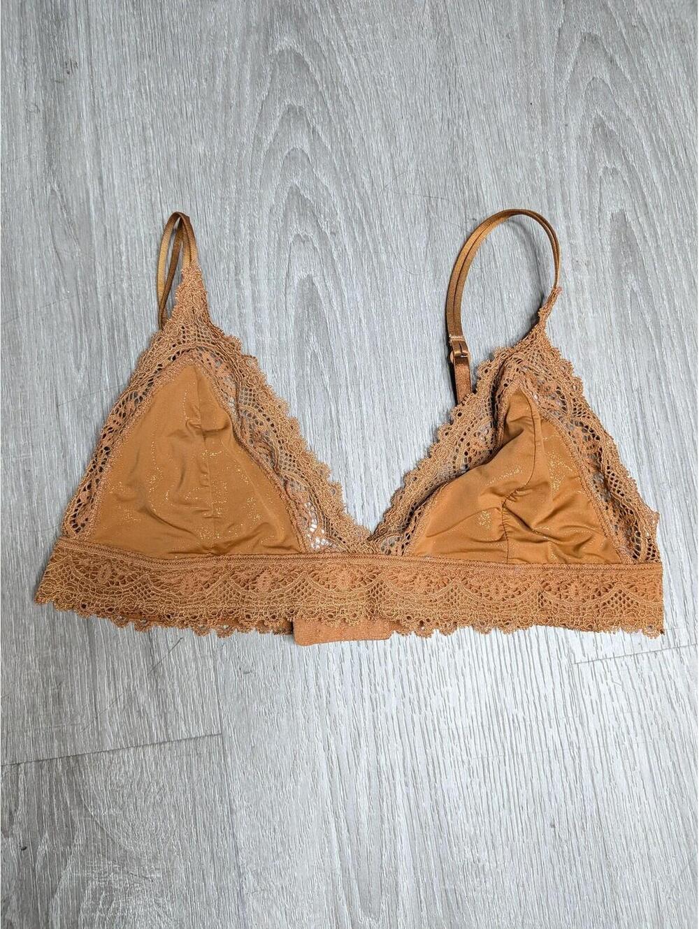 Auden Bralette Womens Small Brown Lace Wireless Sheer Unpadded Adjustable